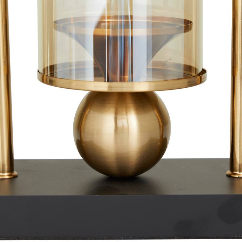 Metal Pillar Hurricane Lamp with Metal Stand - Gold - CosmoLiving by Cosmopolitan