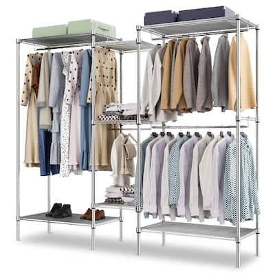 Freestanding Closet Organizer, Heavy Duty Clothes Closet, Portable Garment Rack with 7 Shelves and Hanging Rod
