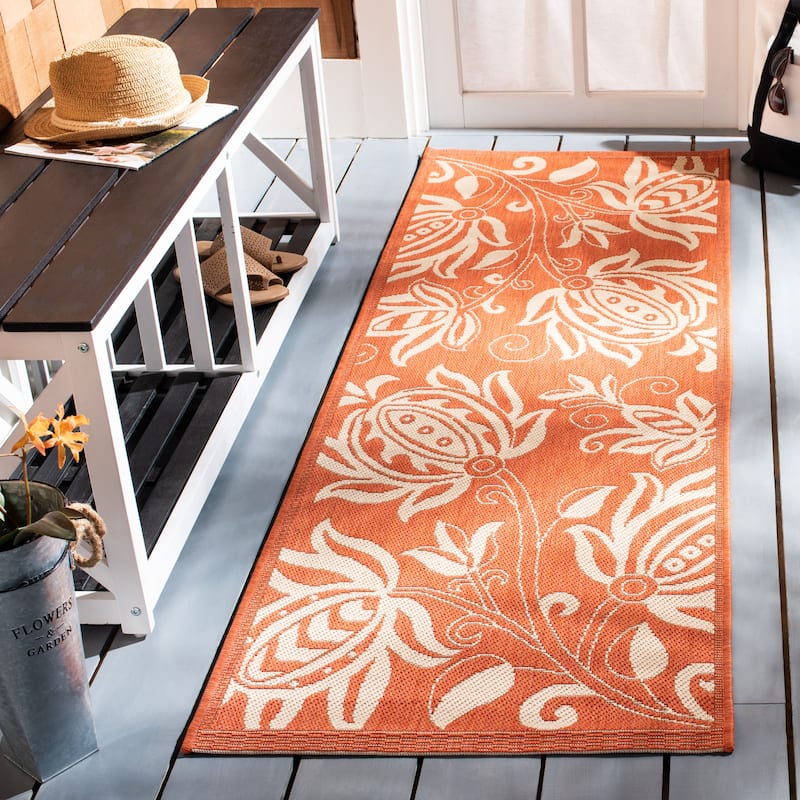 SAFAVIEH Courtyard Leatrice Indoor/ Outdoor Patio Backyard Rug - 2'3" x 6'7" Runner - Terracotta/Natural