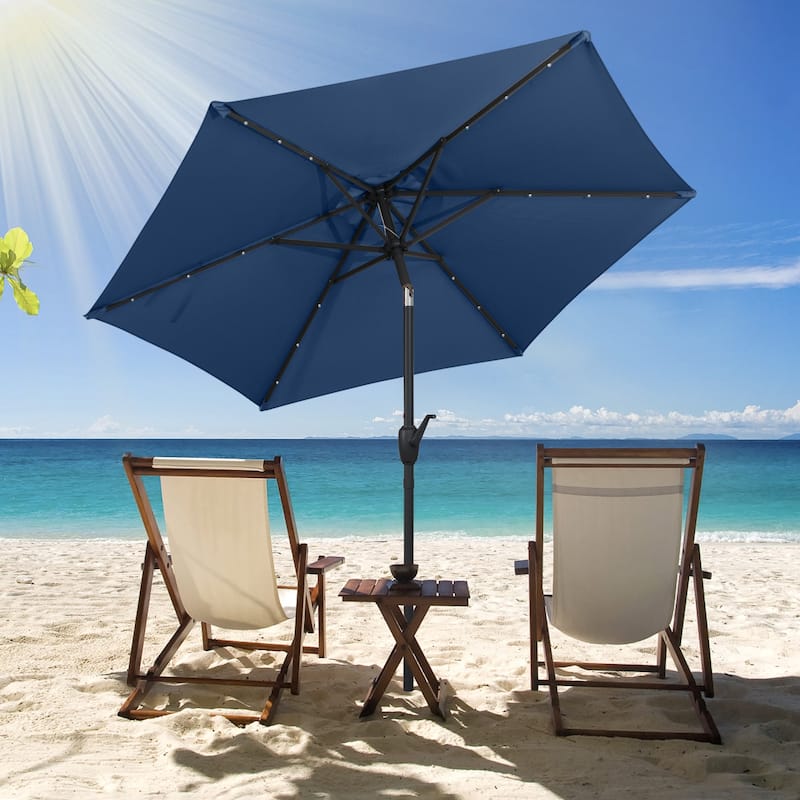 Costway 7.5 ft Solar Powered Patio Umbrella with LED Lights Push