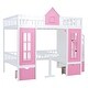 preview thumbnail 7 of 7, Pink Full Pine Castle Bunk Bed with Windows, Slide, Playhouse