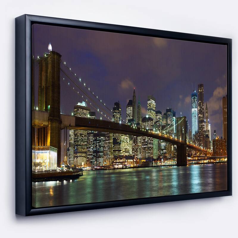 Designart "Brooklyn Bridge Panoramic View" Cityscape Photo Framed Canvas Print