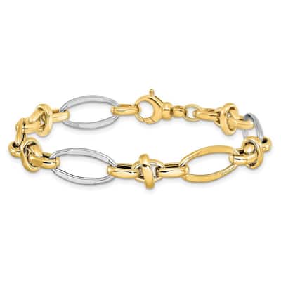 Curata 14k Two tone Polished Fancy Link Bracelet 7.75 Inch