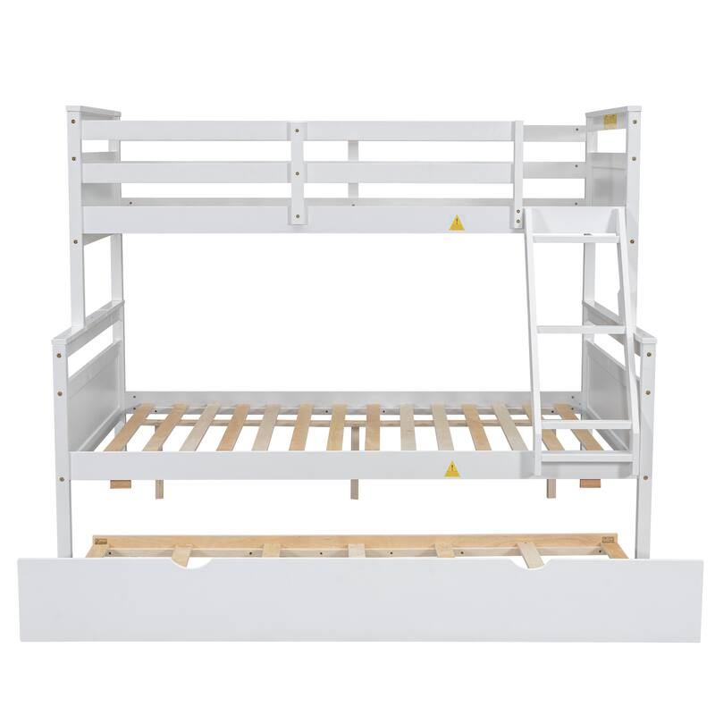 Twin Over Full Bunk Bed With Ladder, Twin Size Trundle, Safety Guardrail