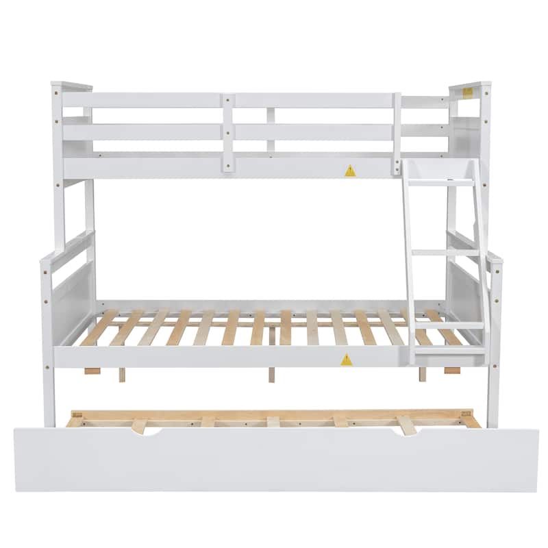 Twin Over Full Bunk Bed w/Ladder, Twin Size Trundle, Safety Guardrail