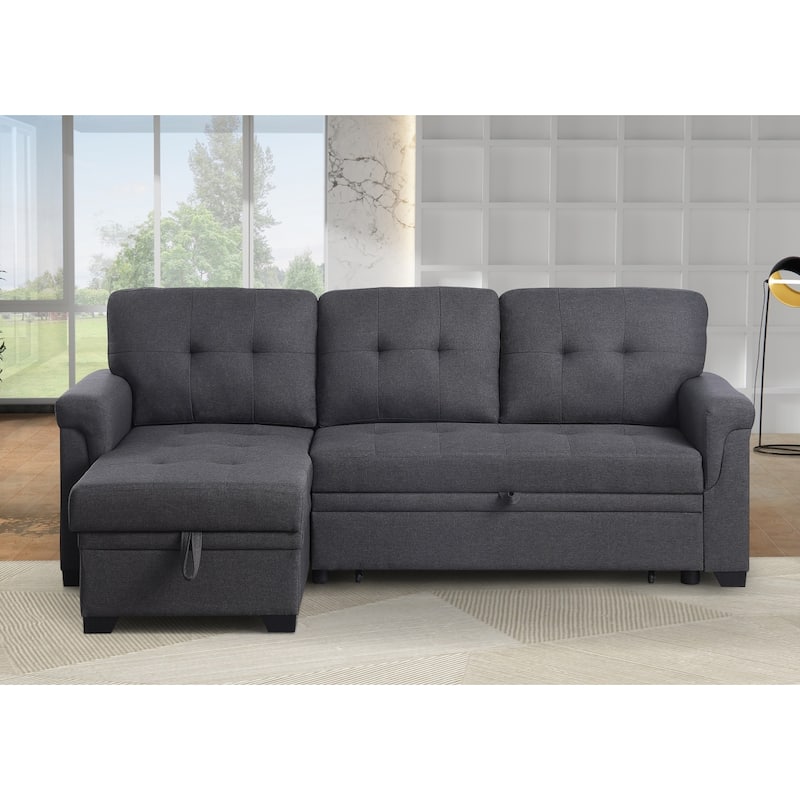 83.75" Modular Linen L-shaped Sectional Sofa with Hidden Storage - Dark Grey - Reversible