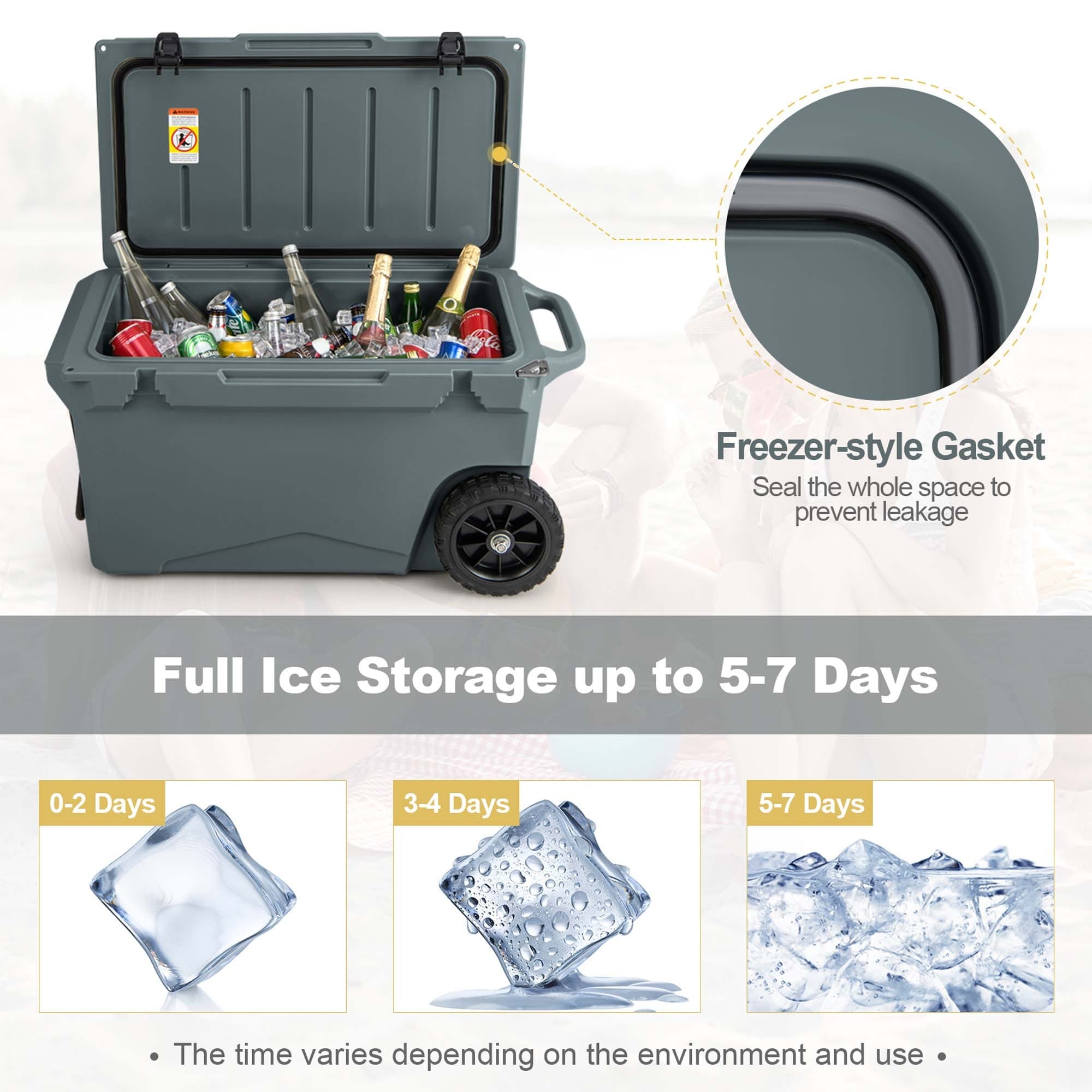 75 Qt Portable Cooler Roto Molded Ice Chest with Wheels Handle