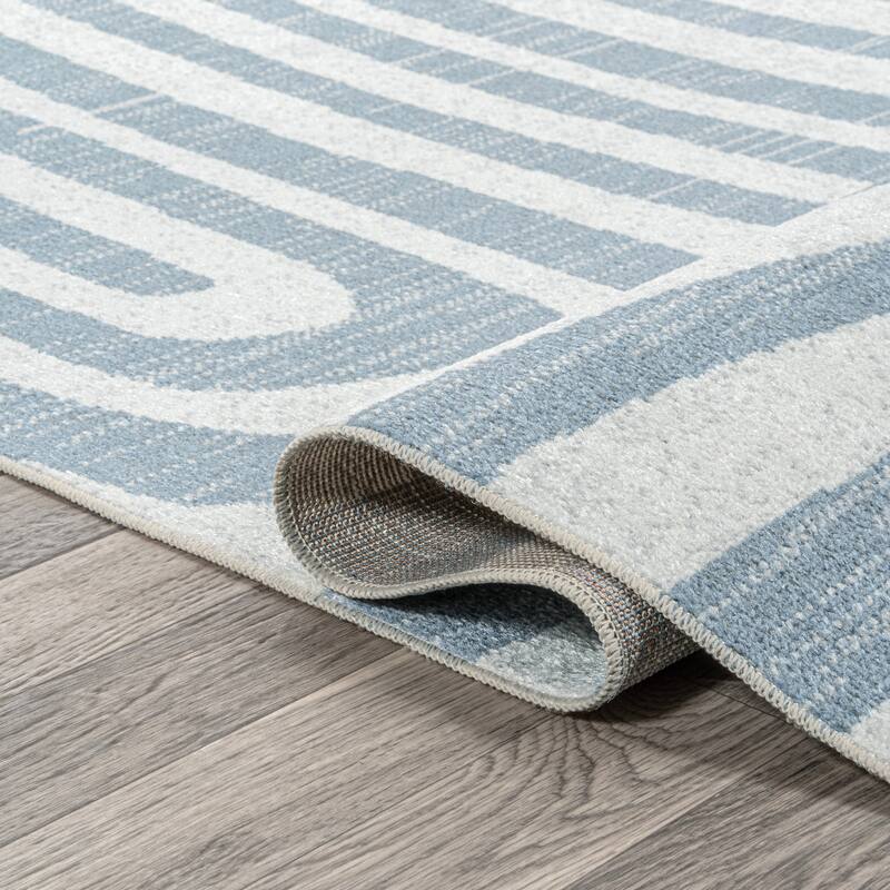 JONATHAN Y Kallax Abstract Two-Tone Low-Pile Machine-Washable Blue/Cream Area Rug