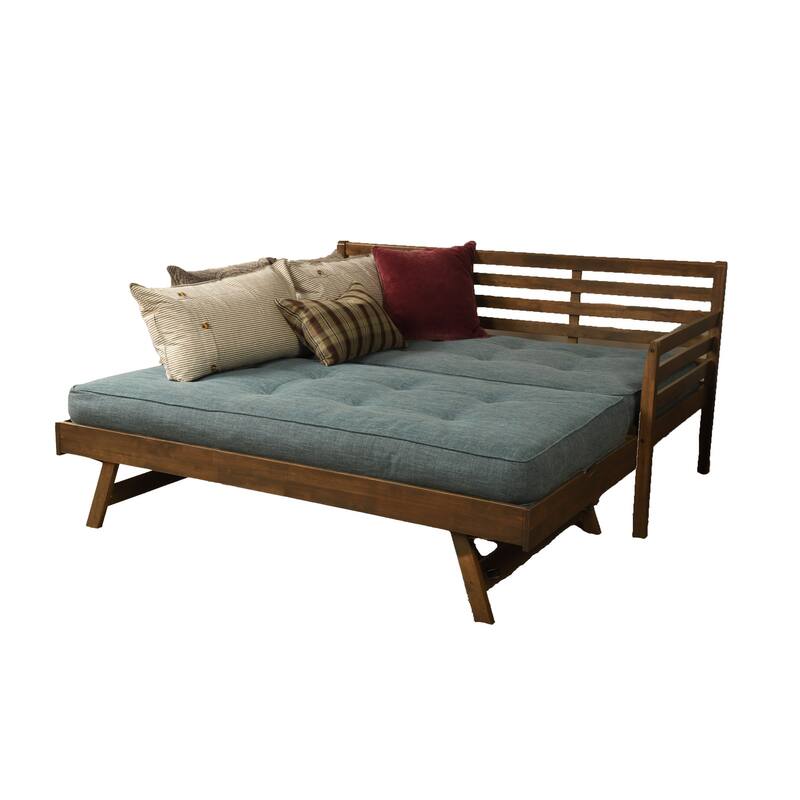 Somette Boho Daybed and Pop Up Bed in Rustic Walnut with Mattresses