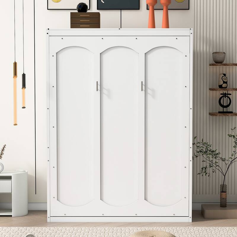 Apartment Cabinet Wall Bed Murphy Bed With A 2-Layer Cabinet - White - Full