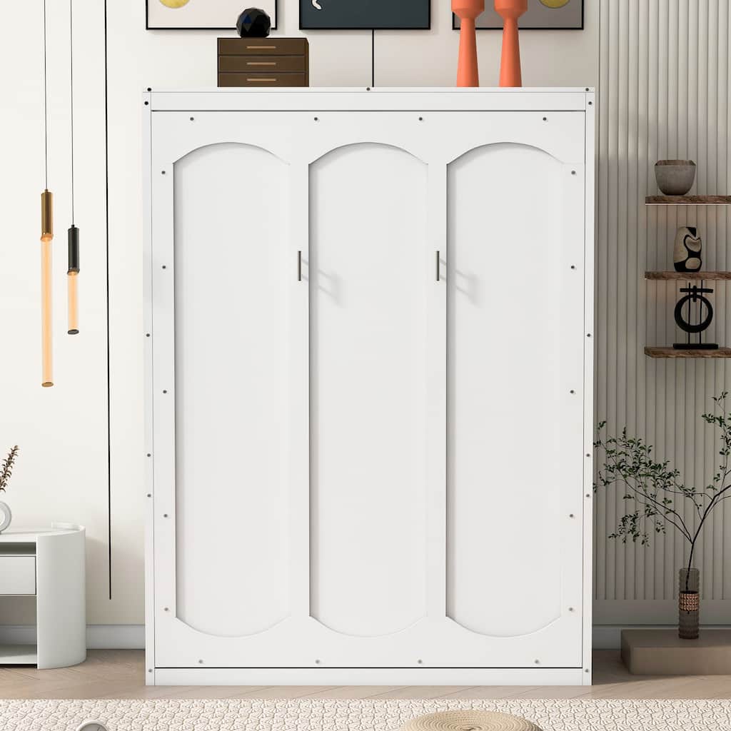 Full Apartment Cabinet Wall Bed Murphy Bed With A 2-Layer Cabinet, White