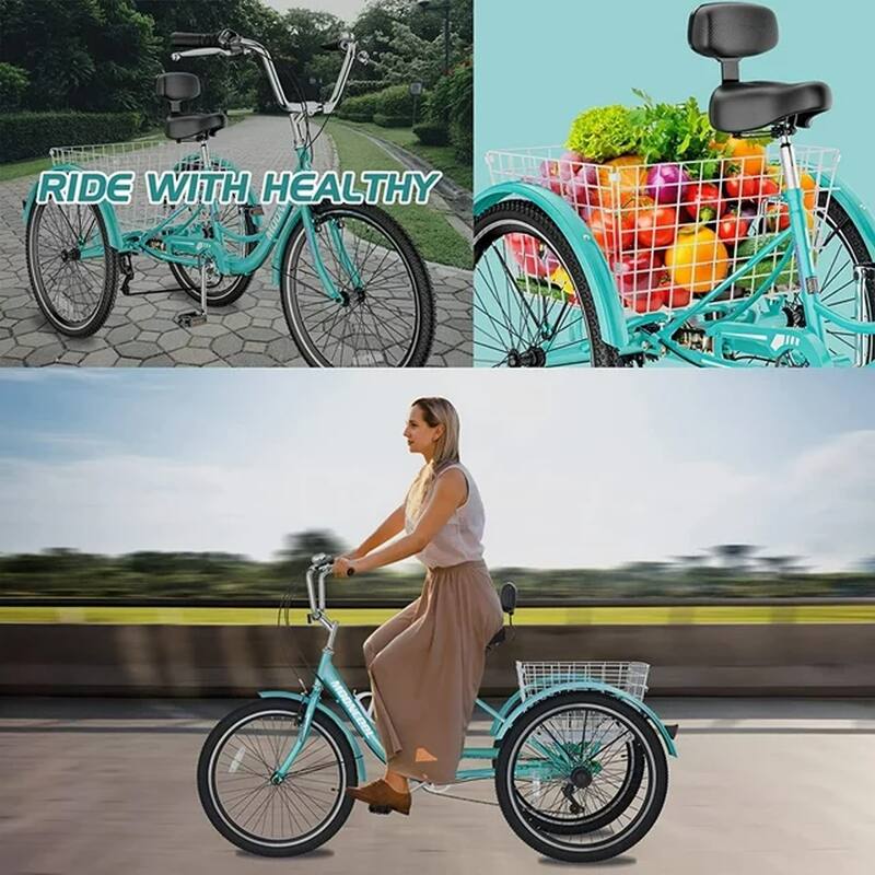 DoCred 7 Speed Tricycles for Adult, 26" Three Wheel Bike Cruiser Trike