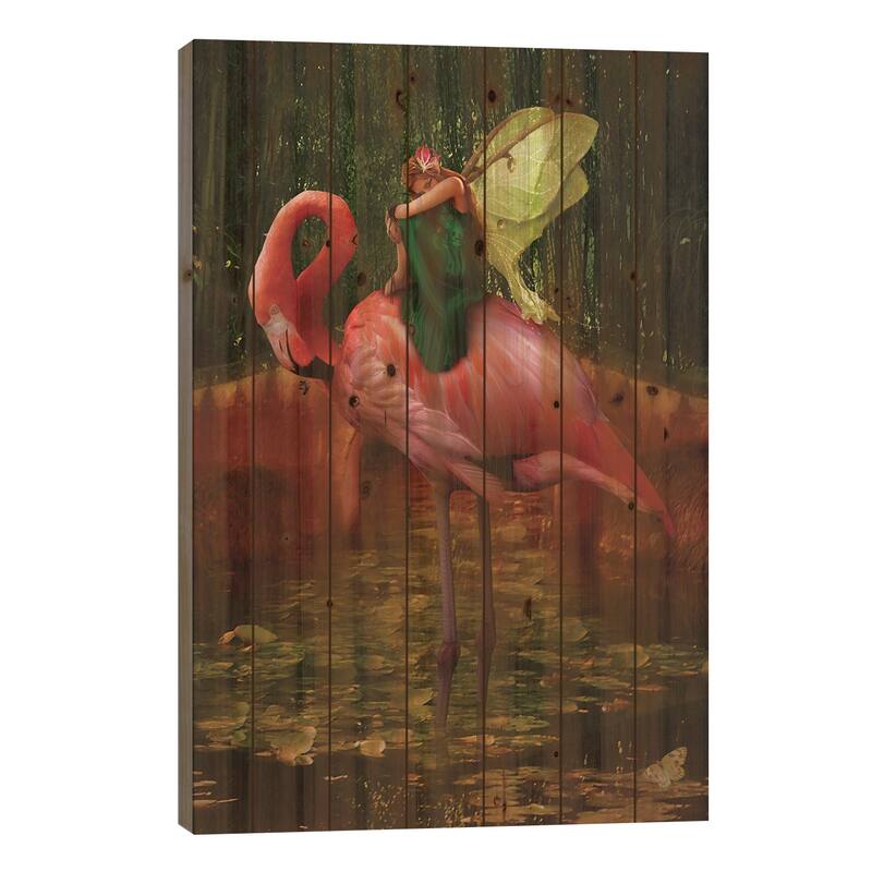 Resting Fairy Print On Wood by Babette Van den Berg - Multi-Color - 40x26x1.5