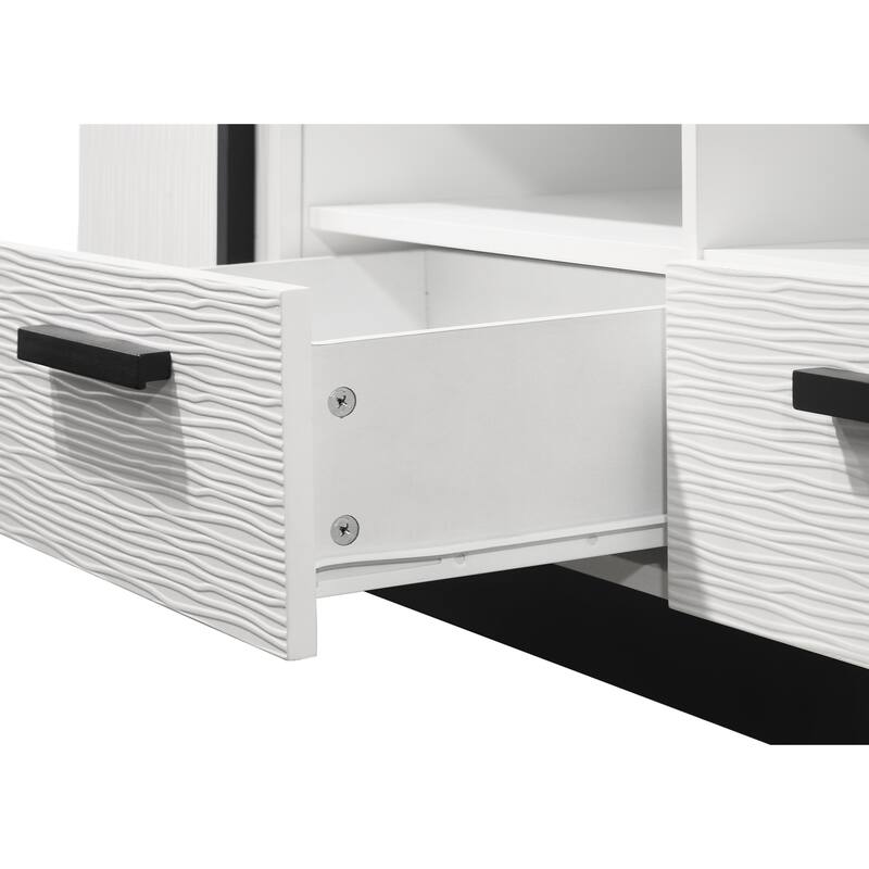 Modern 70.5" White TV Stand with 2 Drawers, Adjustable Shelves & Black Base - Perfect for Living Room