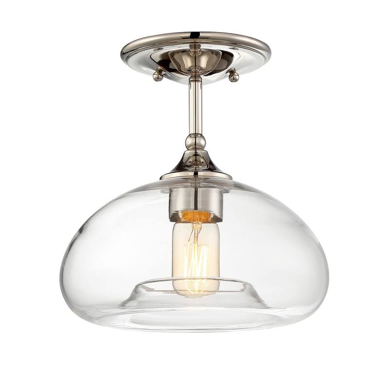 Bellevue Single Light 11" Wide Semi-Flush Ceiling Fixture - Polished Nickel