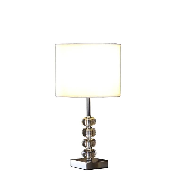 18-Inch Silver Metal and Glass Table Lamp with White Drum Shade - 9.50" x 9.50" x 17.75"