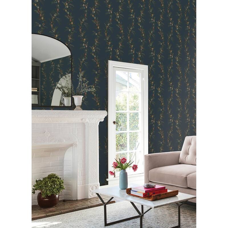 Chris Loves Julia x NuWallpaper Posy Midnight Peel and Stick Wallpaper