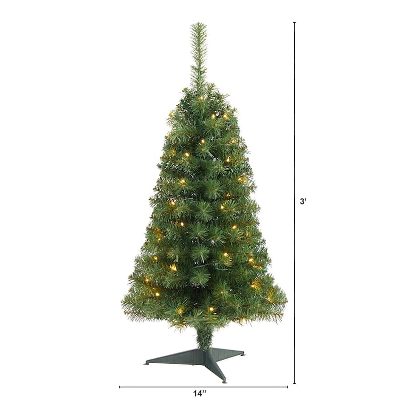 3ft. Green Artificial Christmas Tree with 50 LED Lights & 118 Branches - Classic Petite Holiday X-Mas Tree