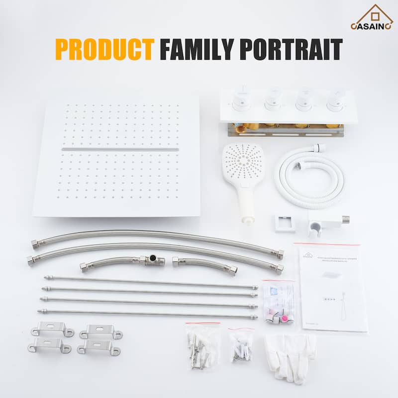 Luxury Thermostatic Shower System 5-Spray Patterns 16" Ceiling Mount Fixed and Handheld Shower Head - 15.7" x 15.7"