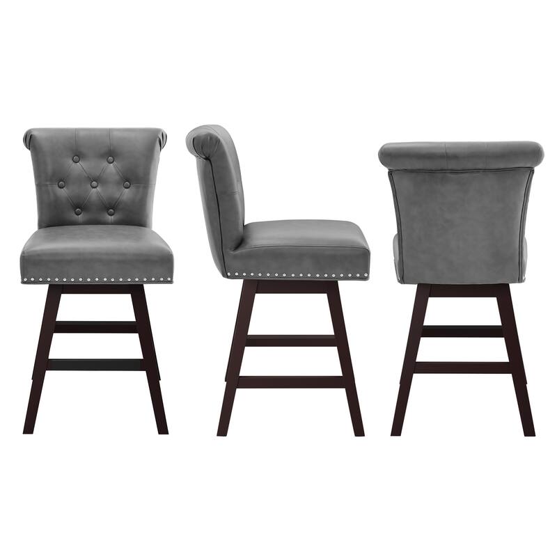 Modern 26.in Swivel Bar Stool Armless Counter Height Stool with Wooden Legs for Kitchen Island