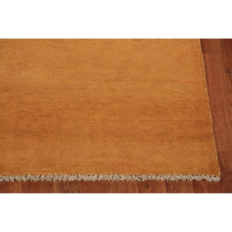 Modern Gabbeh Oriental Rug Handmade Solid Yellow Wool Carpet - 5'0" x 6'6"