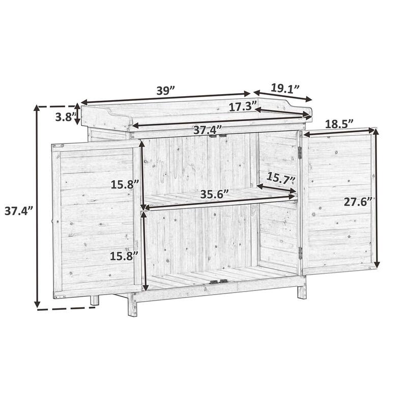 Leisure Zone Outdoor 39" Potting Bench Table with Shelves and Side Hook