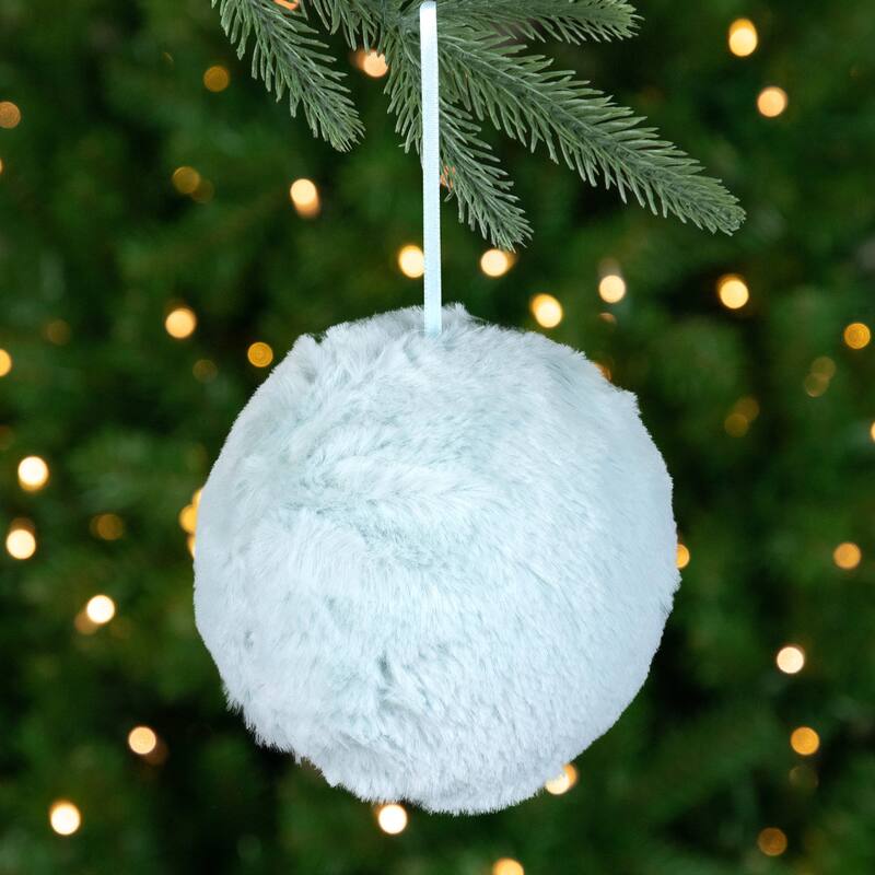 4" Light Green Faux Fur Plush Ball Christmas Ornament