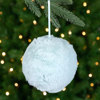 4" Light Green Faux Fur Plush Ball Christmas Ornament