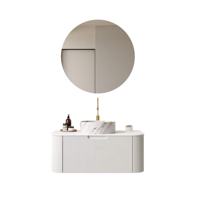 Wall-Mounted Floating Bathroom Vanity with Sink - White