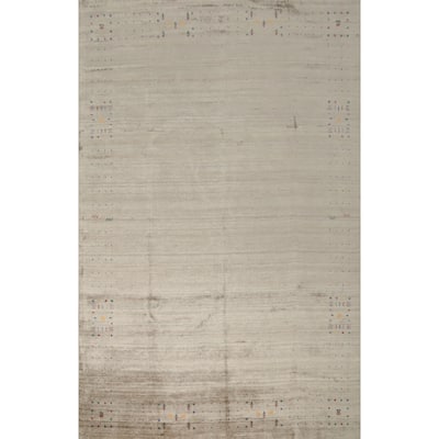 Hand Knotted Oriental Viscose Silk Carpet Tribal Animal Pictorial Beige & Ivories Gabbeh Area Rug - 11' 9'' X 8' 11''