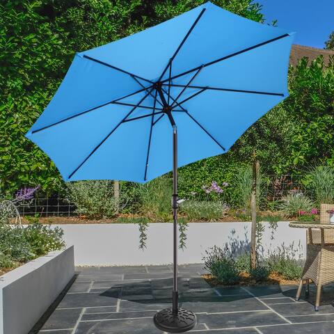 Pure Garden 9-Foot Outdoor Patio Umbrella with Base - Blue