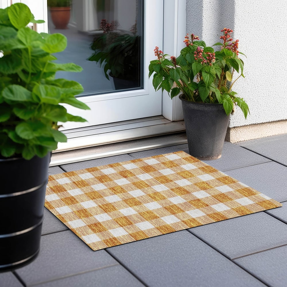 Machine Washable Indoor/ Outdoor Chantille Plaid Rug