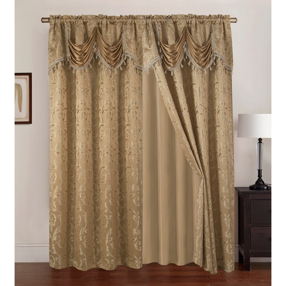 Franklin Jacquard 84 inch Rod Pocket Panel Pair with Attached 18 inch Valance - 108 x 84 in. (each panel measures 54 x 84 in.)