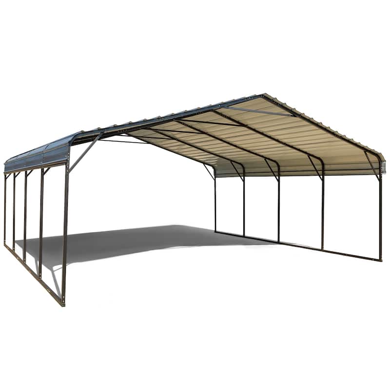 EROMMY Outdoor Carport with Galvanized Steel Roof, Heavy-Duty All-Weather Shelter for Cars, Boats and Equipment