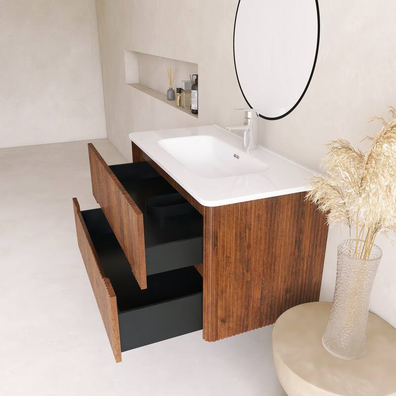 Emma 36 inch Wall-Mounted Bathroom Vanity Set with Integrated Ceramic Sink - 36"x18"x20"