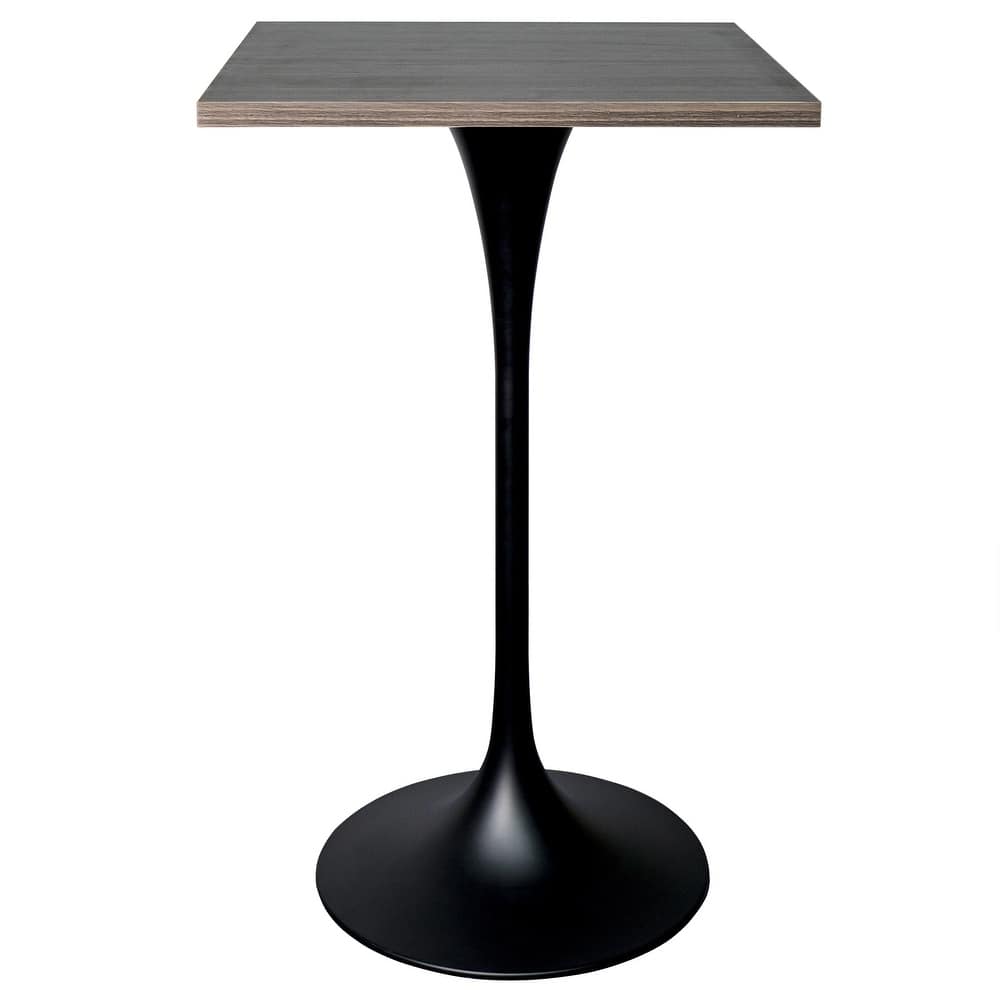 Verve Modern Square Tall Bar Height Dining Table with Solid Wood Top, Black Stainless Steel Pedestal Base Accent Bar Table