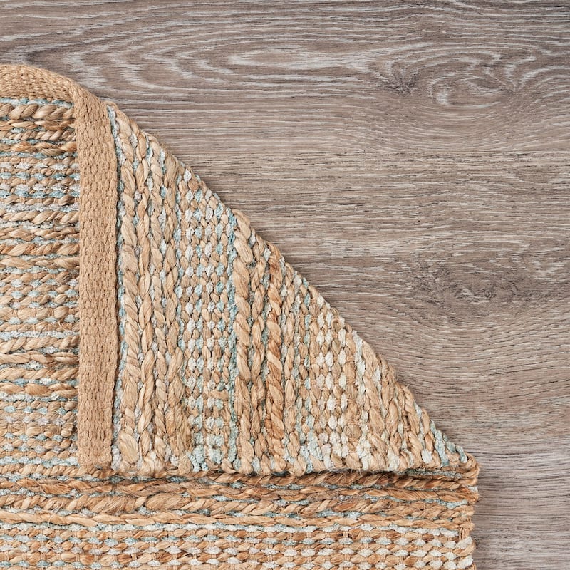 Sevita Organic Jute Geometric Area Rug, Blue and Medium Blue