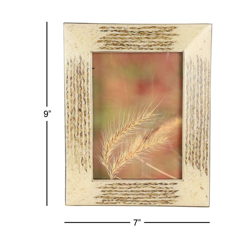 Large Inlaid Beige & Gold Vervain and Sentiment Grass Picture Frame 7.5 x 9