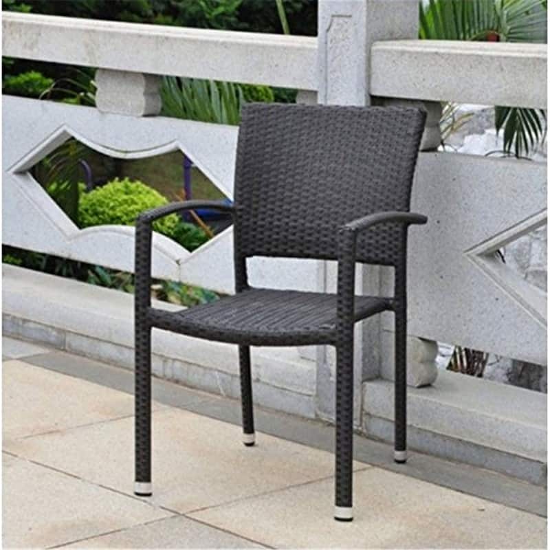 Asian Fusion Dining Chair - Resin Wicker Square Back - Aluminum Frame - Set of 6 - Indoor Outdoor Use - 22