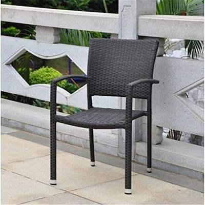 Asian Fusion Dining Chair - Resin Wicker Square Back - Aluminum Frame - Set of 6 - Indoor Outdoor Use - 22