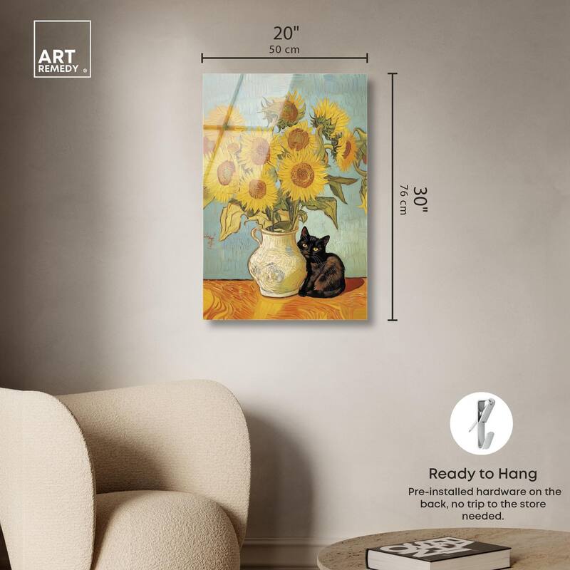 Sunflower Kitten Acrylic by Art Remedy, Ready to Hang