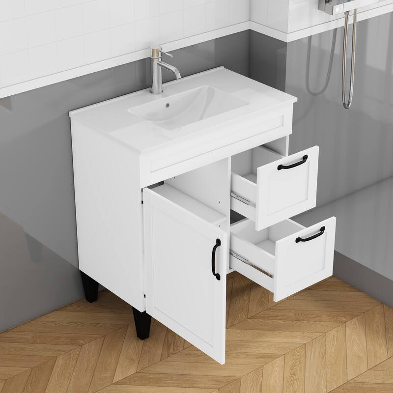 36" Bathroom Vanity with Ceramic Sink - Soft-Close Drawers, Solid Wood Frame, Multi-Organizer Storage
