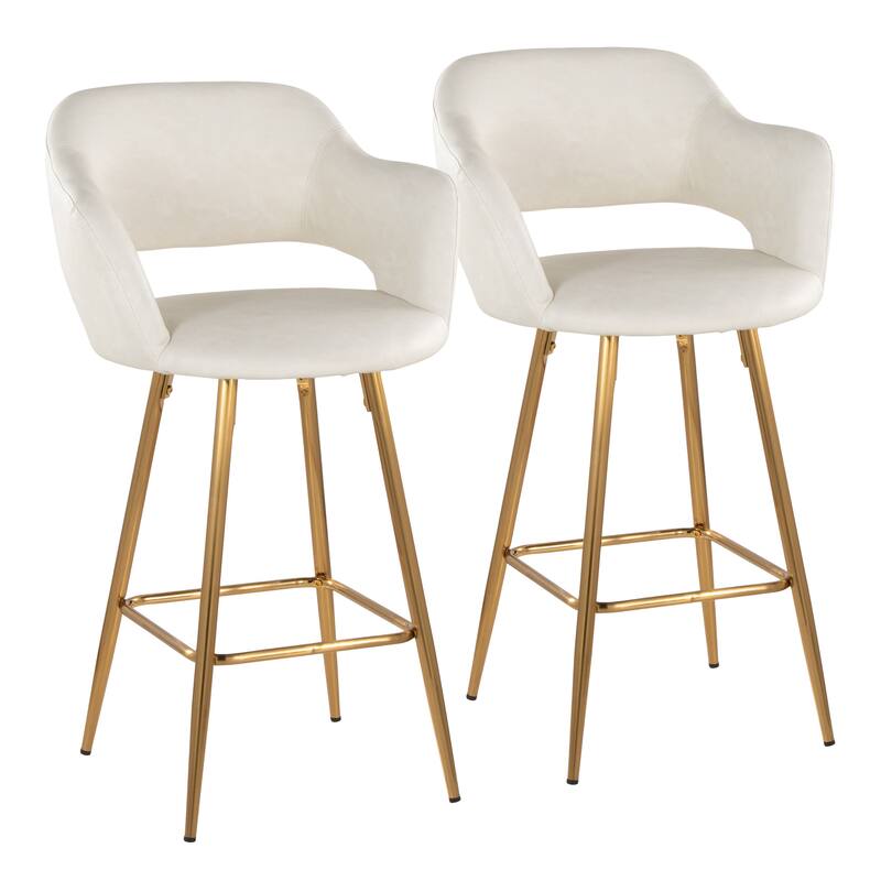 Porch & Den Vallen 26" Fixed-Height Faux Leather Counter Stool with Metal Legs & Square Footrest (Set of 2)