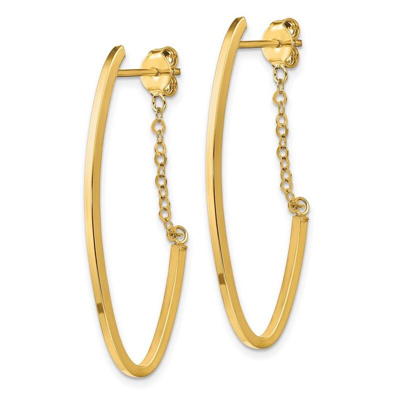 Curata 14k Yellow Gold Polished Chain Attached J-Hoop Earrings 41.5x1.5mm