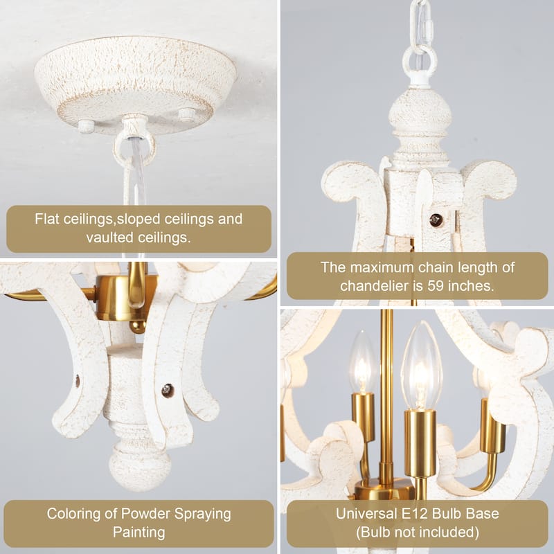 4-Light 14.56-inch Wooden Lantern Rustic Chandeliers for Entryway Hallway