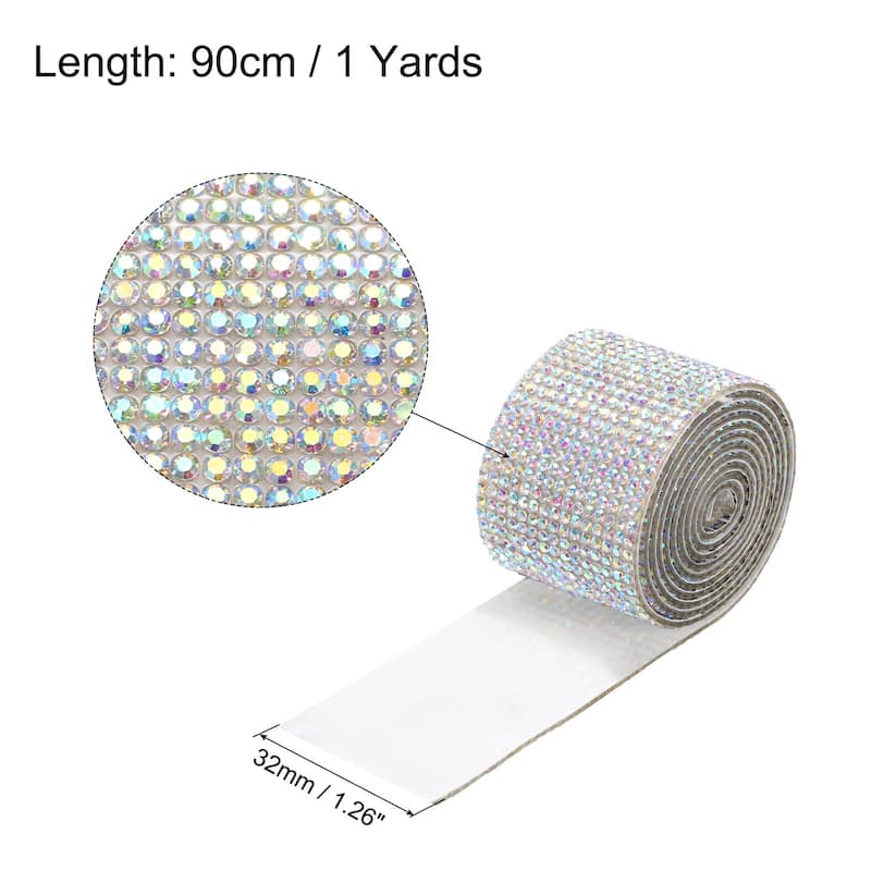 1 Yard 32mm Self Adhesive Crystal Ribbon - 1 Yard x 1.26 Inch - Colorful White