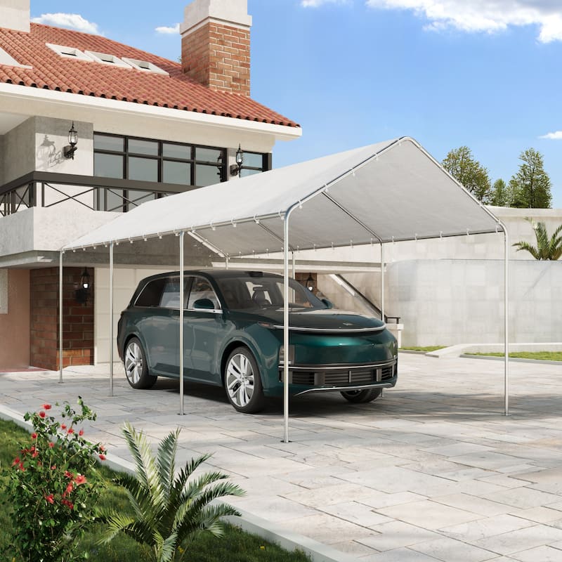 AVAWING Heavy Duty Carport, Waterproof & UV Resistant Outdoor Garage Shelter with Galvanized Steel Frame - White - 10'x20'