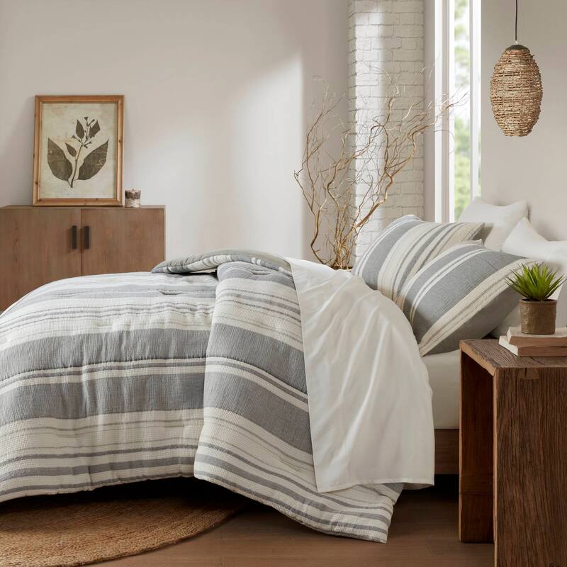 GDF Studio - Amara Textured Cotton Comforter 3-Piece Set with Waffle and Gauze Weave