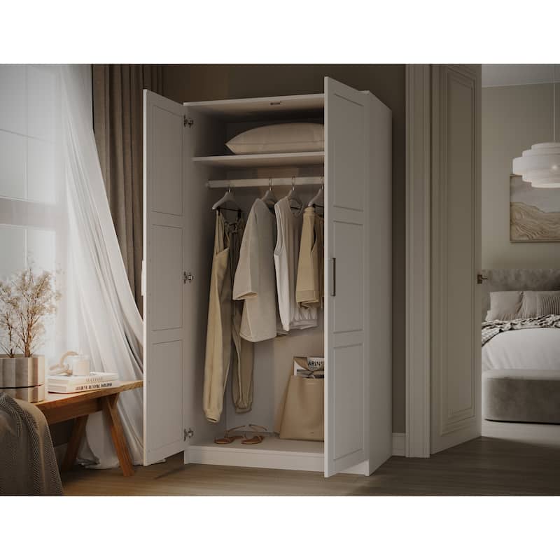 Palace Imports 100% Solid Wood 2-Door Urban Wardrobe Armoire with Solid and Mirrored Doors