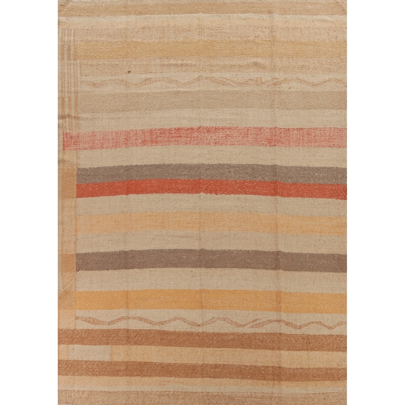 Hand Woven Oriental 100% Jute Carpet Modern Stripe Multi-Colored Kilim Area Rug - 12' 0'' X 9' 7''